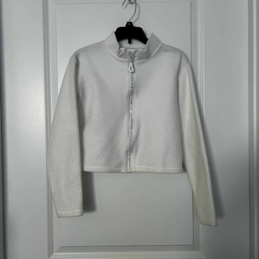 Short White Skating Jacket with Gemstone Zipper